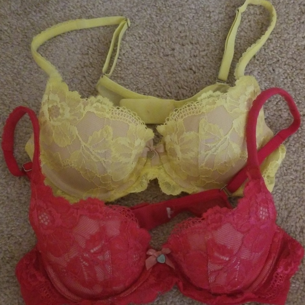 Victoria's Secret Yellow and Red Lace Bras